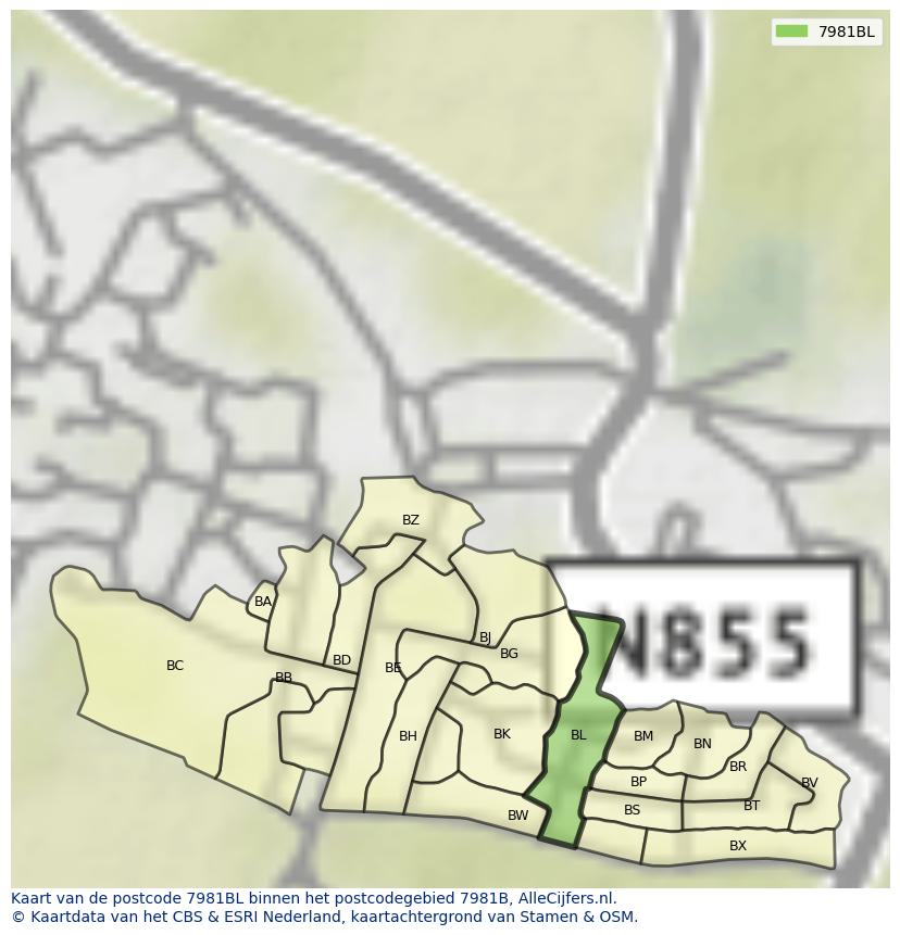 Afbeelding van het postcodegebied 7981 BL op de kaart.