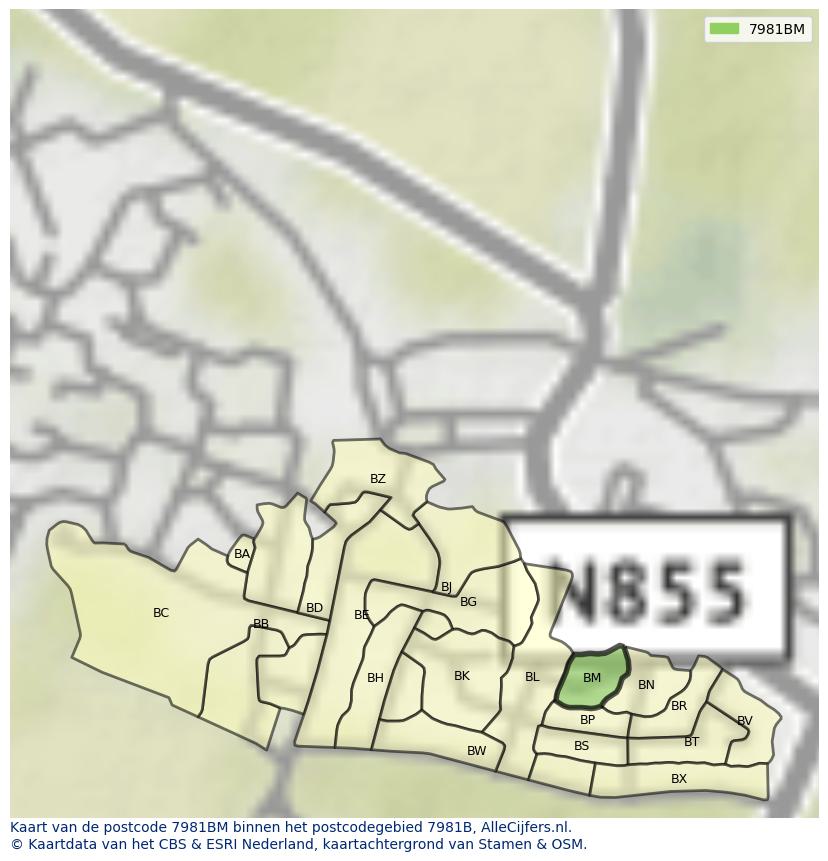 Afbeelding van het postcodegebied 7981 BM op de kaart.