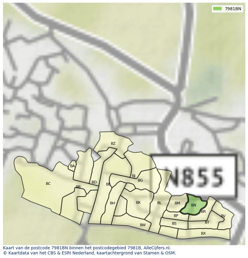 Afbeelding van het postcodegebied 7981 BN op de kaart.