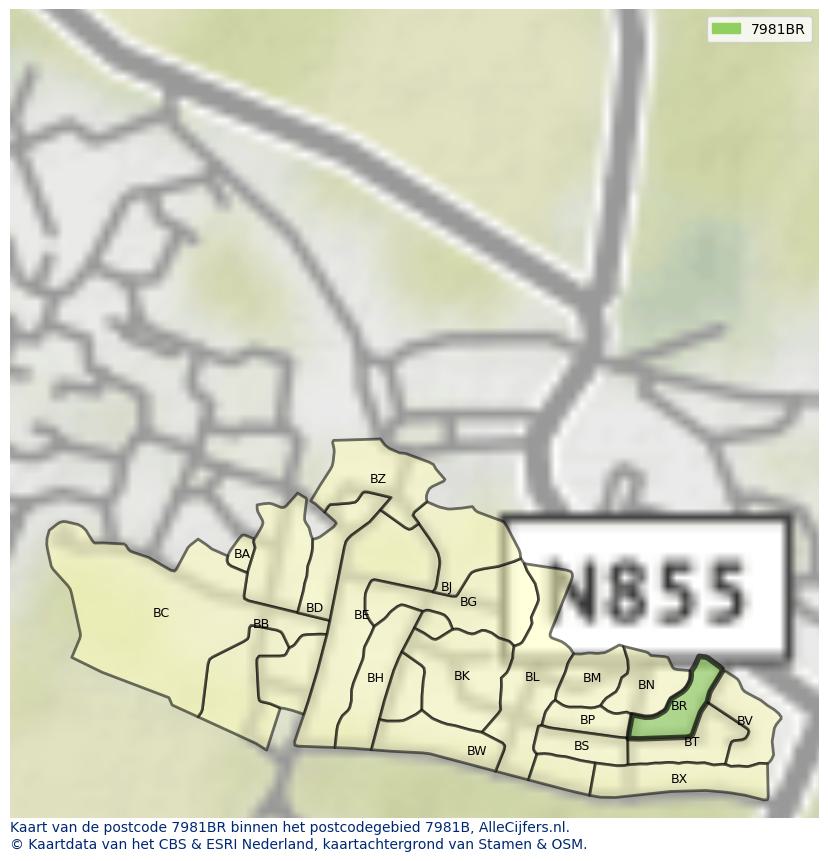 Afbeelding van het postcodegebied 7981 BR op de kaart.
