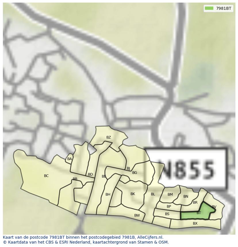 Afbeelding van het postcodegebied 7981 BT op de kaart.