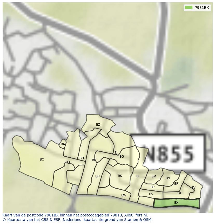 Afbeelding van het postcodegebied 7981 BX op de kaart.