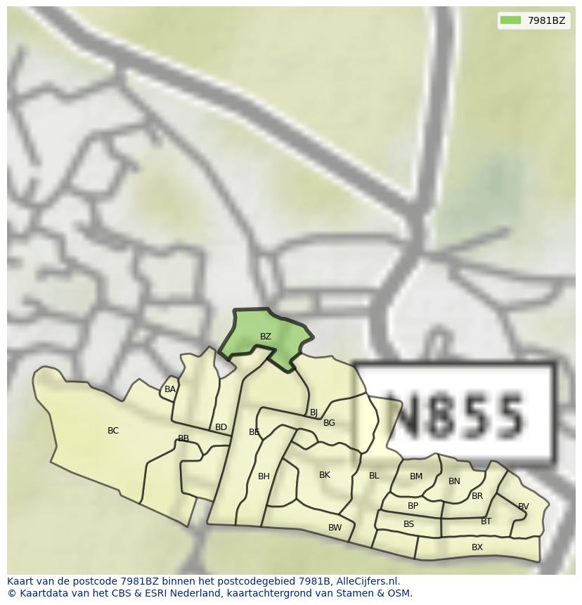 Afbeelding van het postcodegebied 7981 BZ op de kaart.