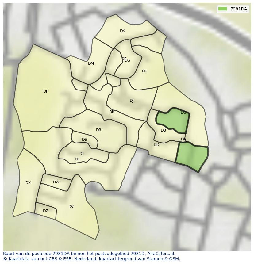 Afbeelding van het postcodegebied 7981 DA op de kaart.
