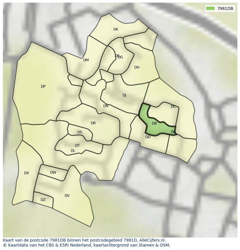 Afbeelding van het postcodegebied 7981 DB op de kaart.