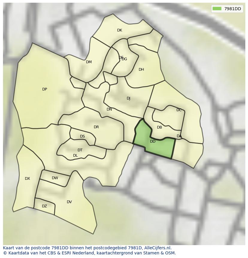 Afbeelding van het postcodegebied 7981 DD op de kaart.