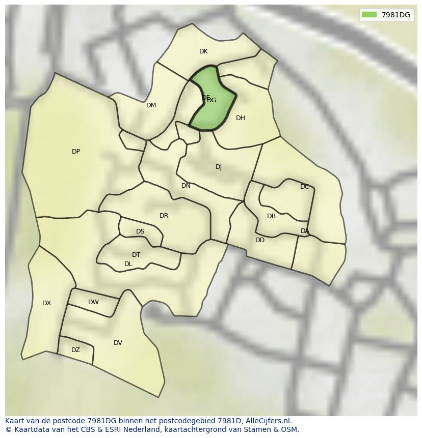 Afbeelding van het postcodegebied 7981 DG op de kaart.