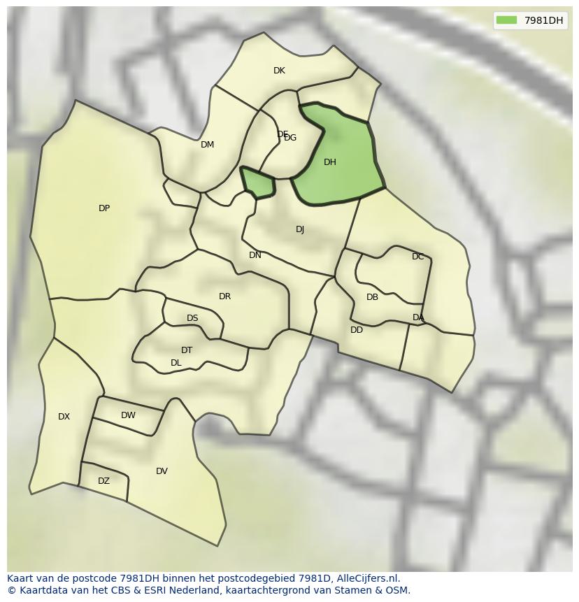 Afbeelding van het postcodegebied 7981 DH op de kaart.