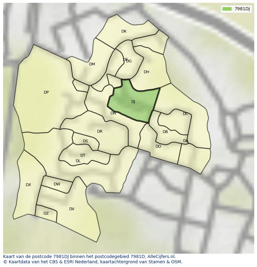 Afbeelding van het postcodegebied 7981 DJ op de kaart.