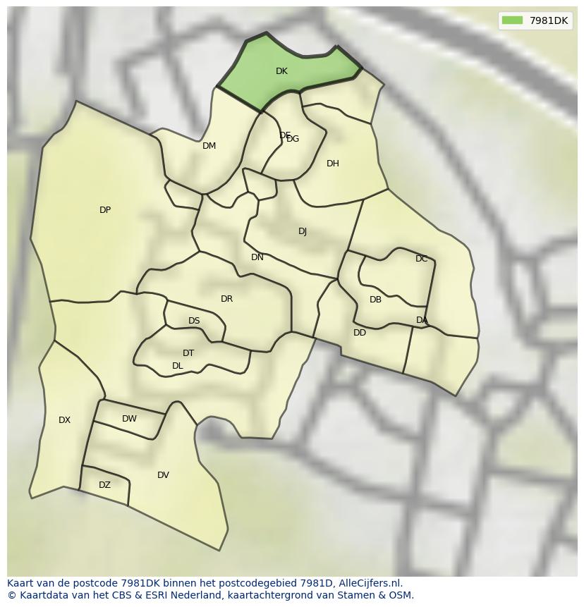 Afbeelding van het postcodegebied 7981 DK op de kaart.