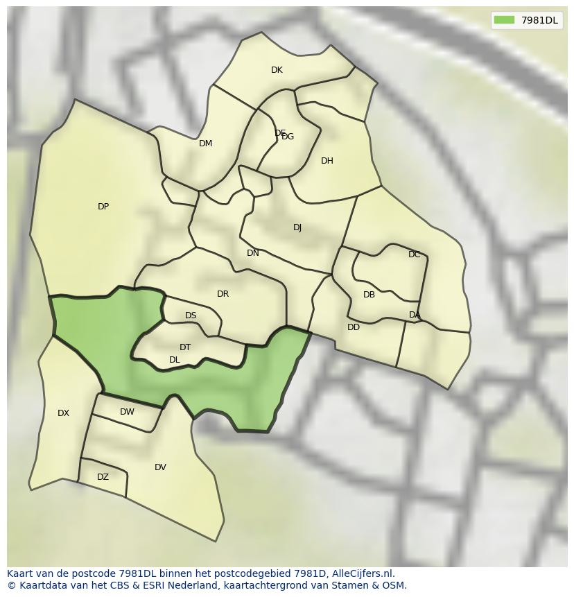 Afbeelding van het postcodegebied 7981 DL op de kaart.