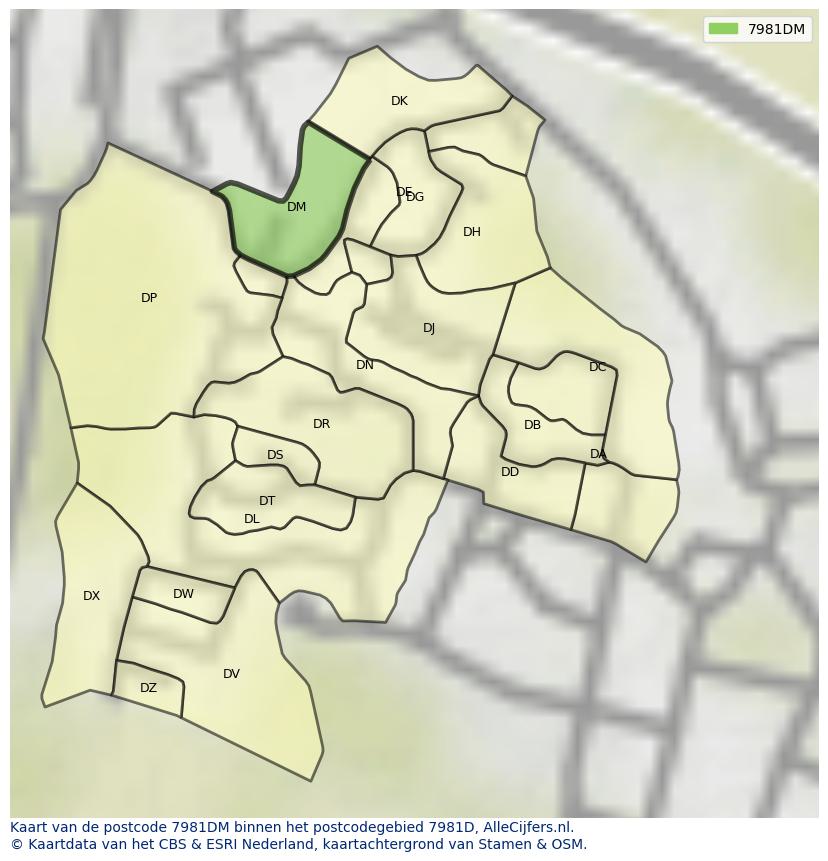 Afbeelding van het postcodegebied 7981 DM op de kaart.