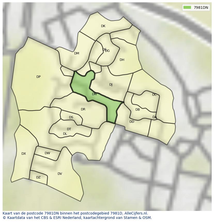 Afbeelding van het postcodegebied 7981 DN op de kaart.