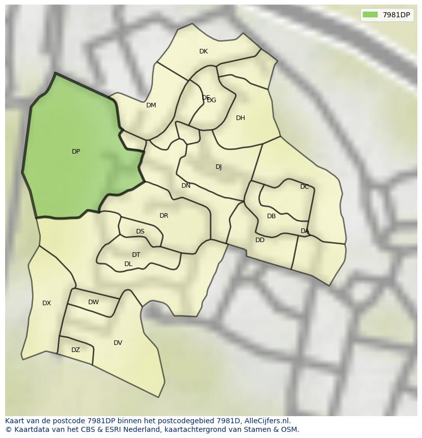 Afbeelding van het postcodegebied 7981 DP op de kaart.