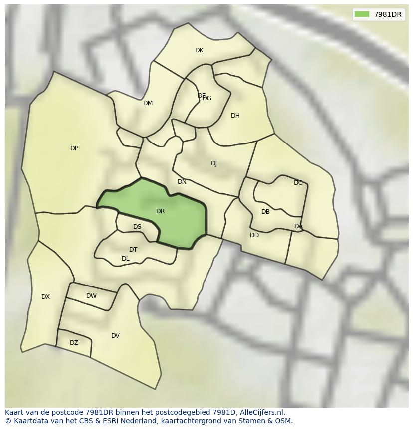 Afbeelding van het postcodegebied 7981 DR op de kaart.