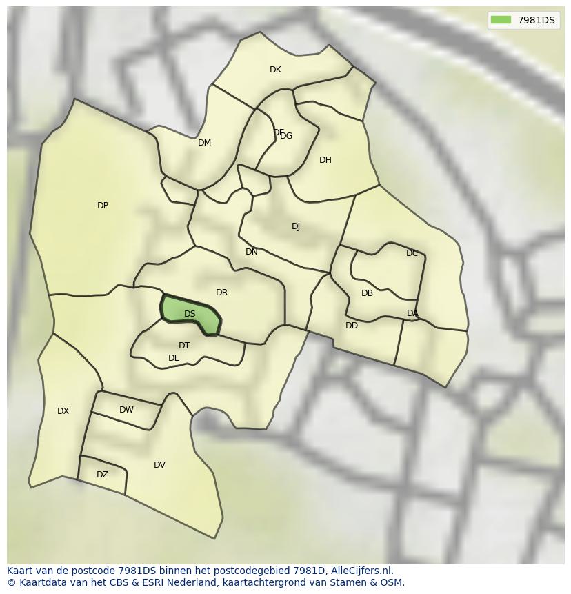 Afbeelding van het postcodegebied 7981 DS op de kaart.