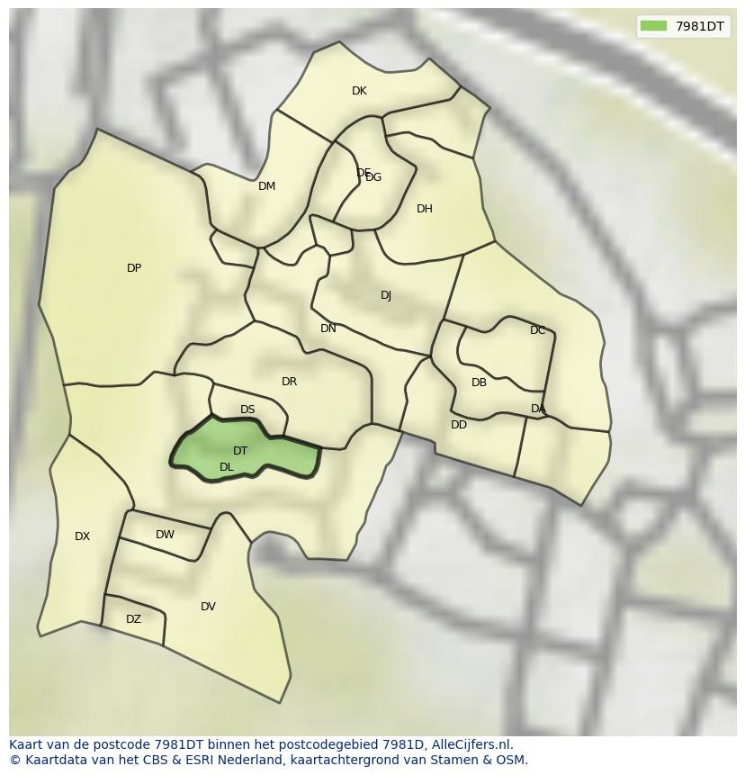 Afbeelding van het postcodegebied 7981 DT op de kaart.