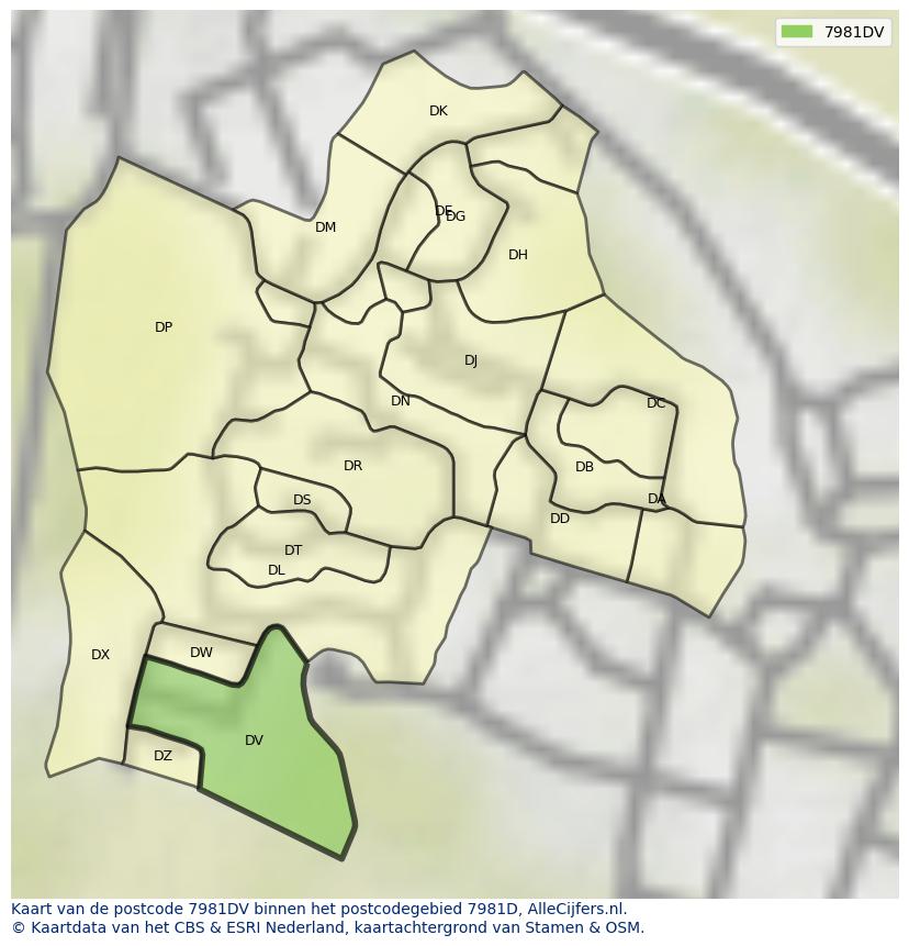 Afbeelding van het postcodegebied 7981 DV op de kaart.