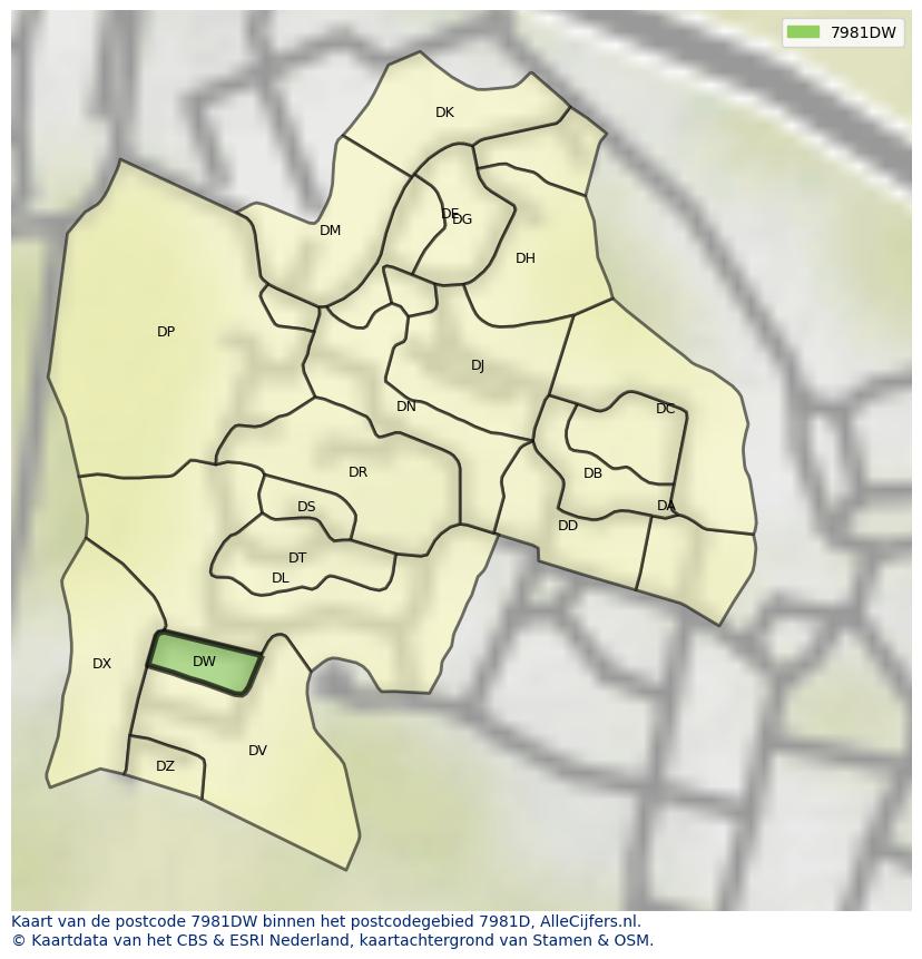 Afbeelding van het postcodegebied 7981 DW op de kaart.