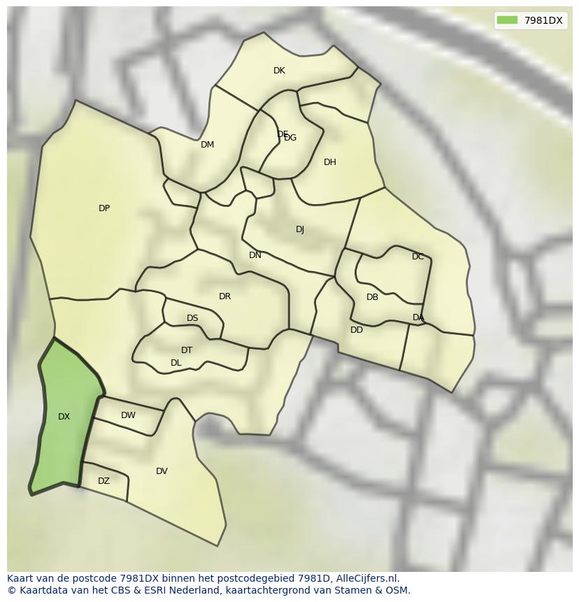 Afbeelding van het postcodegebied 7981 DX op de kaart.
