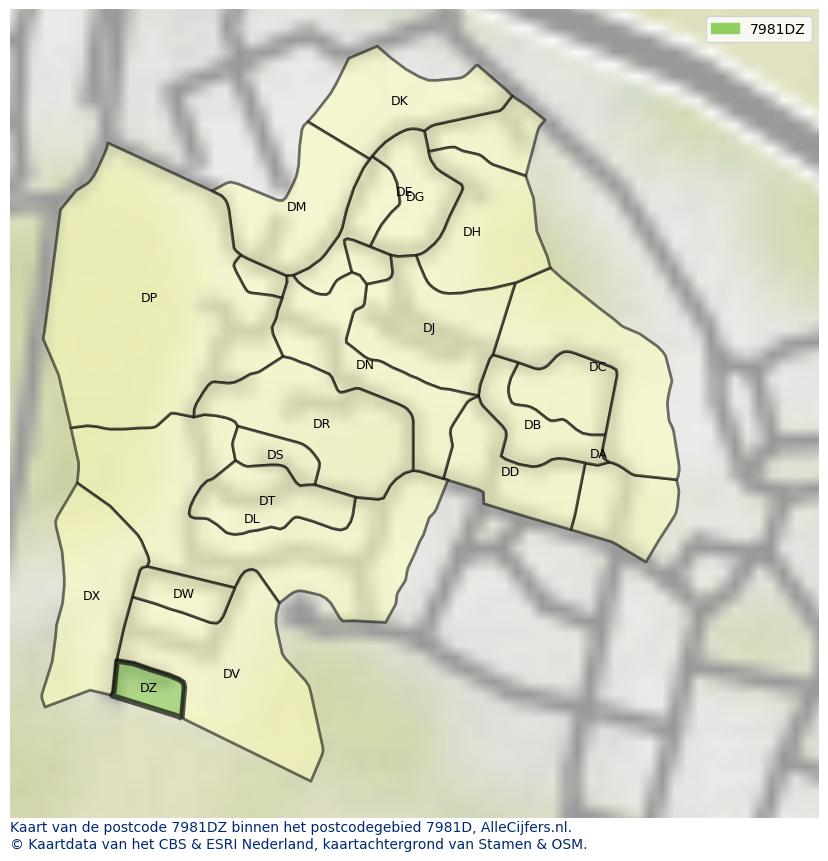 Afbeelding van het postcodegebied 7981 DZ op de kaart.