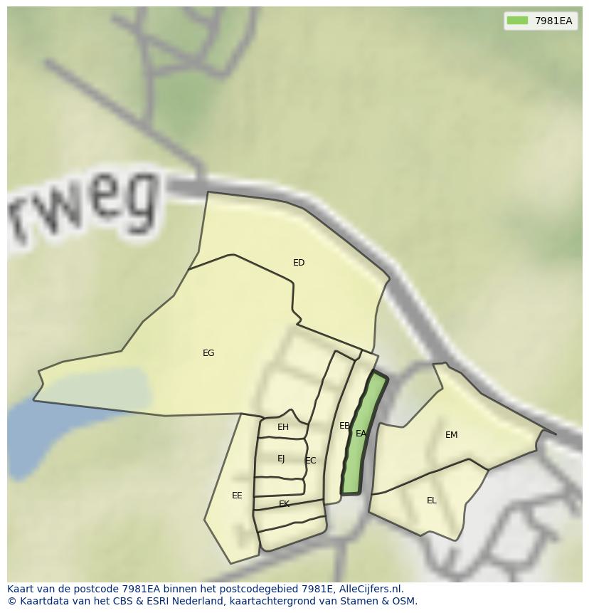 Afbeelding van het postcodegebied 7981 EA op de kaart.