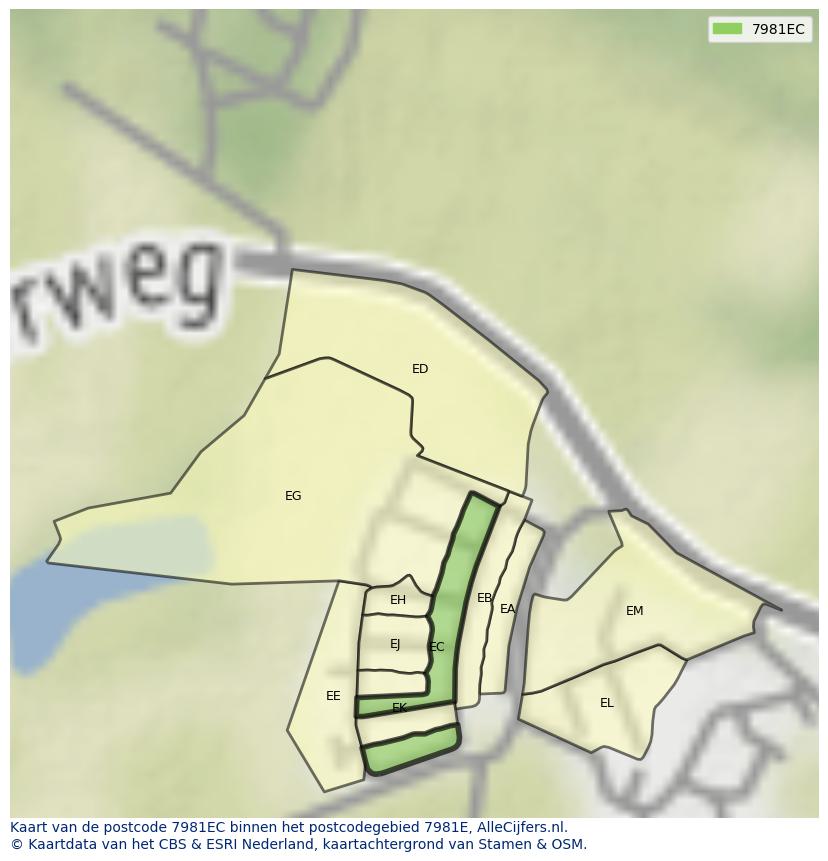 Afbeelding van het postcodegebied 7981 EC op de kaart.