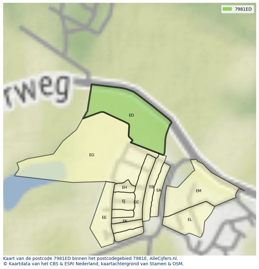 Afbeelding van het postcodegebied 7981 ED op de kaart.