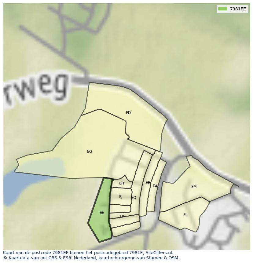 Afbeelding van het postcodegebied 7981 EE op de kaart.