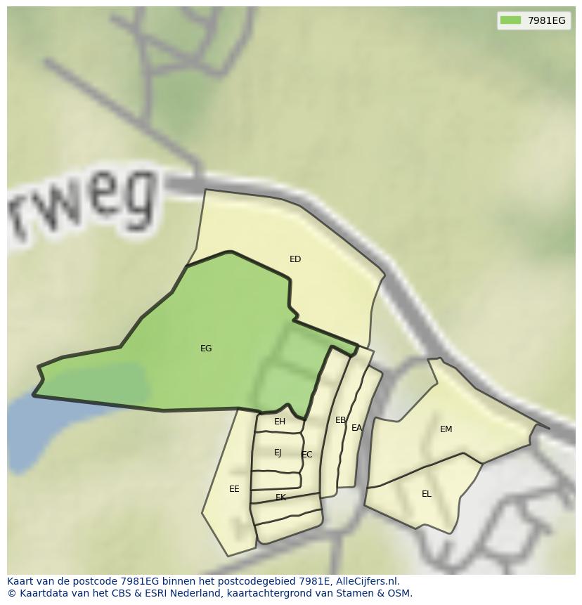 Afbeelding van het postcodegebied 7981 EG op de kaart.