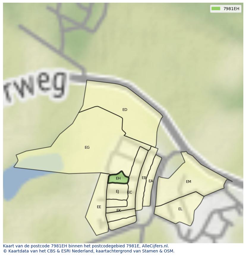 Afbeelding van het postcodegebied 7981 EH op de kaart.