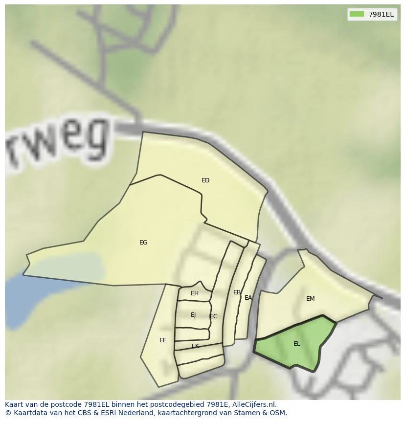 Afbeelding van het postcodegebied 7981 EL op de kaart.