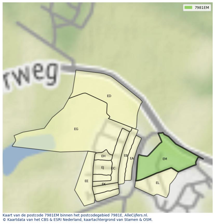 Afbeelding van het postcodegebied 7981 EM op de kaart.
