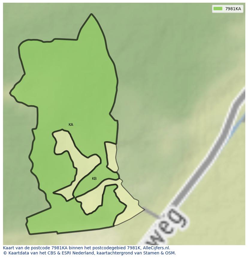 Afbeelding van het postcodegebied 7981 KA op de kaart.