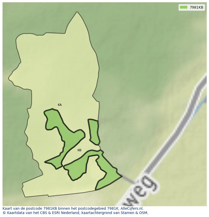 Afbeelding van het postcodegebied 7981 KB op de kaart.