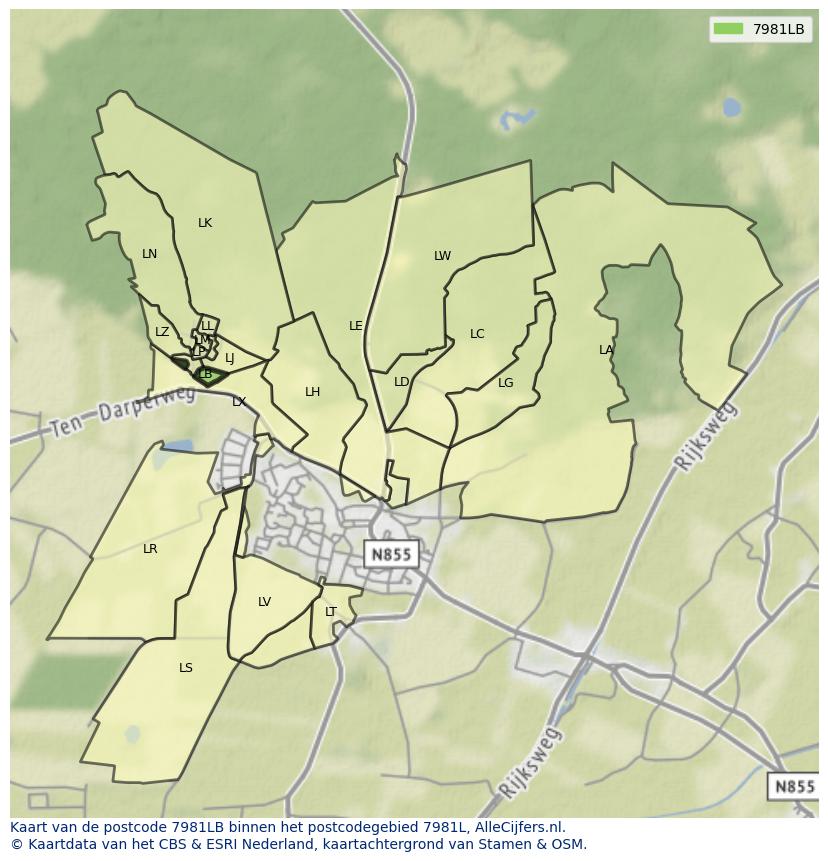 Afbeelding van het postcodegebied 7981 LB op de kaart.
