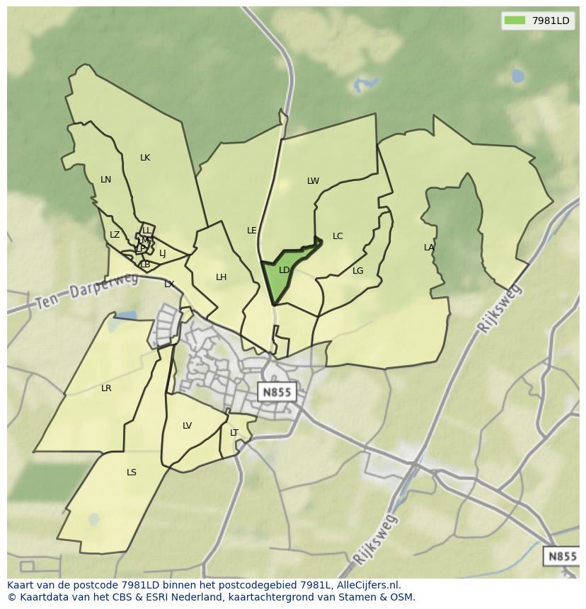 Afbeelding van het postcodegebied 7981 LD op de kaart.