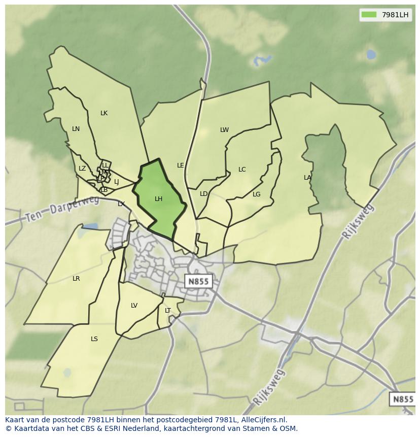 Afbeelding van het postcodegebied 7981 LH op de kaart.