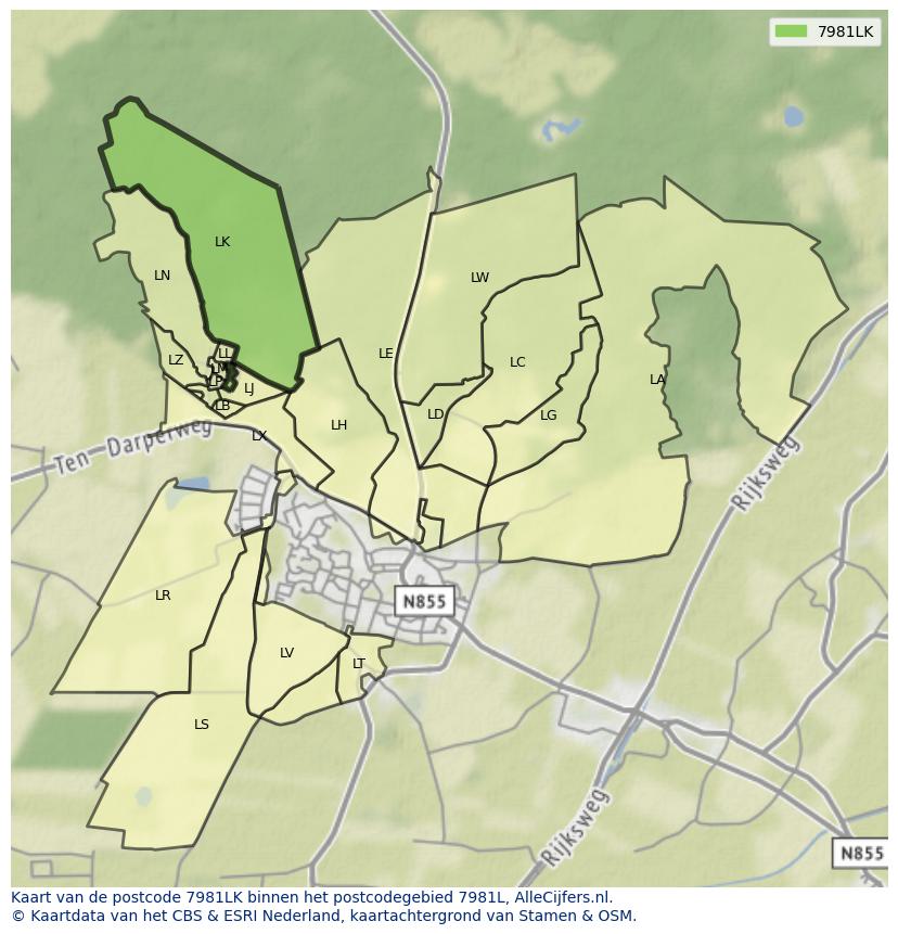 Afbeelding van het postcodegebied 7981 LK op de kaart.