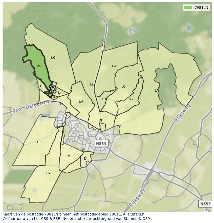 Afbeelding van het postcodegebied 7981 LN op de kaart.
