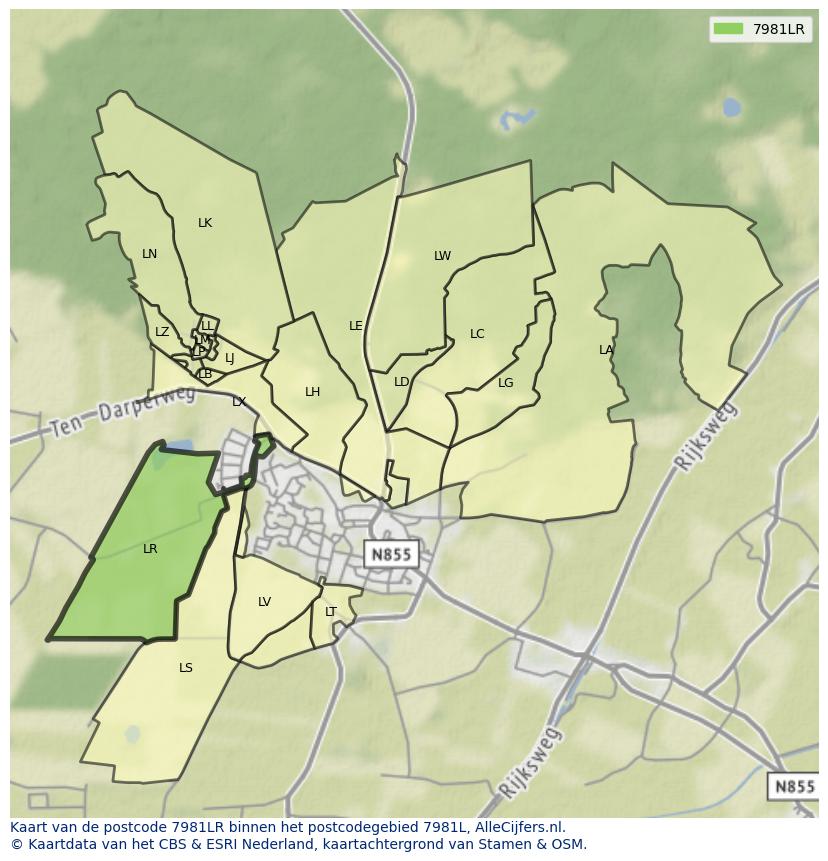 Afbeelding van het postcodegebied 7981 LR op de kaart.