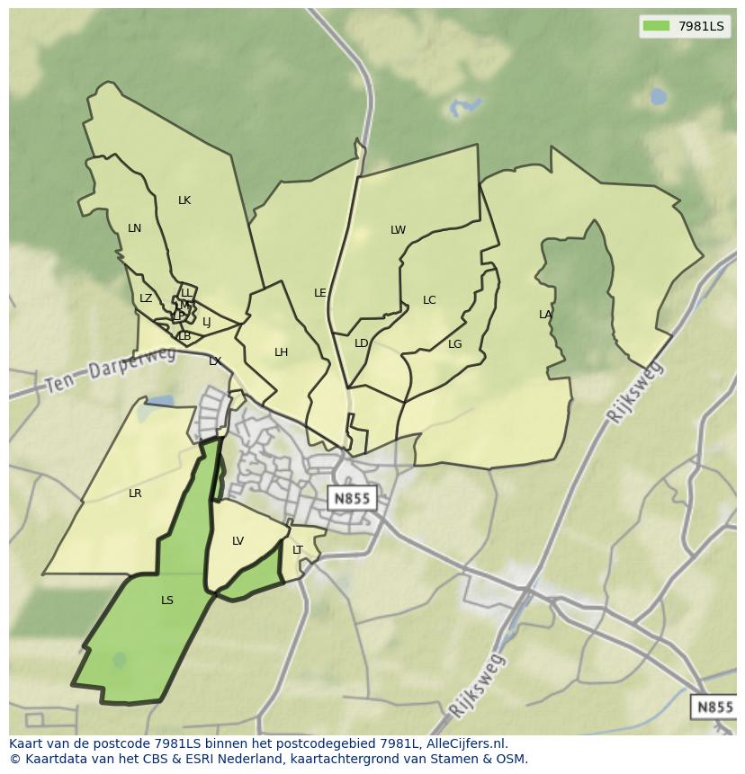 Afbeelding van het postcodegebied 7981 LS op de kaart.