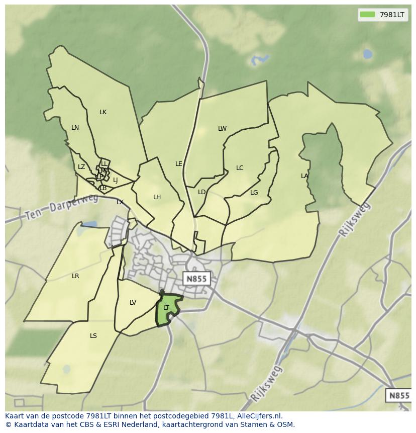 Afbeelding van het postcodegebied 7981 LT op de kaart.