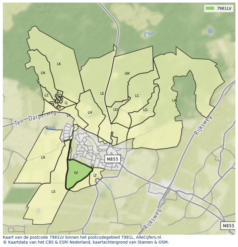 Afbeelding van het postcodegebied 7981 LV op de kaart.