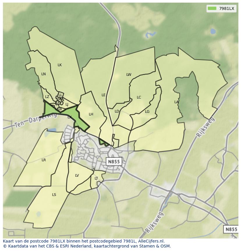 Afbeelding van het postcodegebied 7981 LX op de kaart.