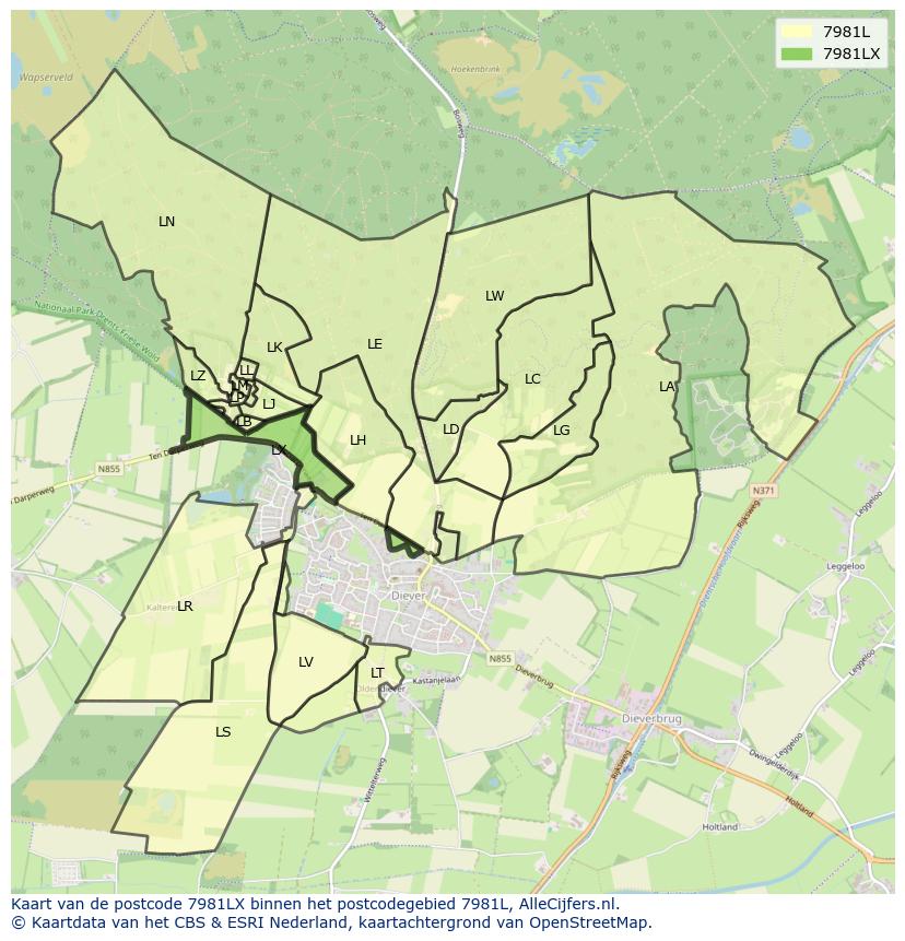 Afbeelding van het postcodegebied 7981 LX op de kaart.