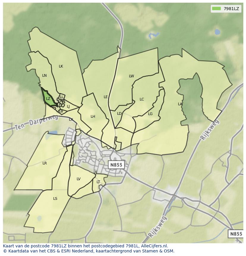 Afbeelding van het postcodegebied 7981 LZ op de kaart.