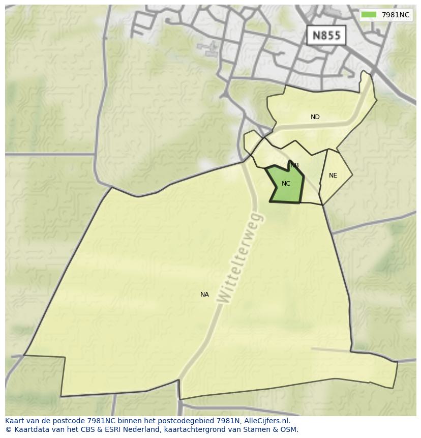 Afbeelding van het postcodegebied 7981 NC op de kaart.