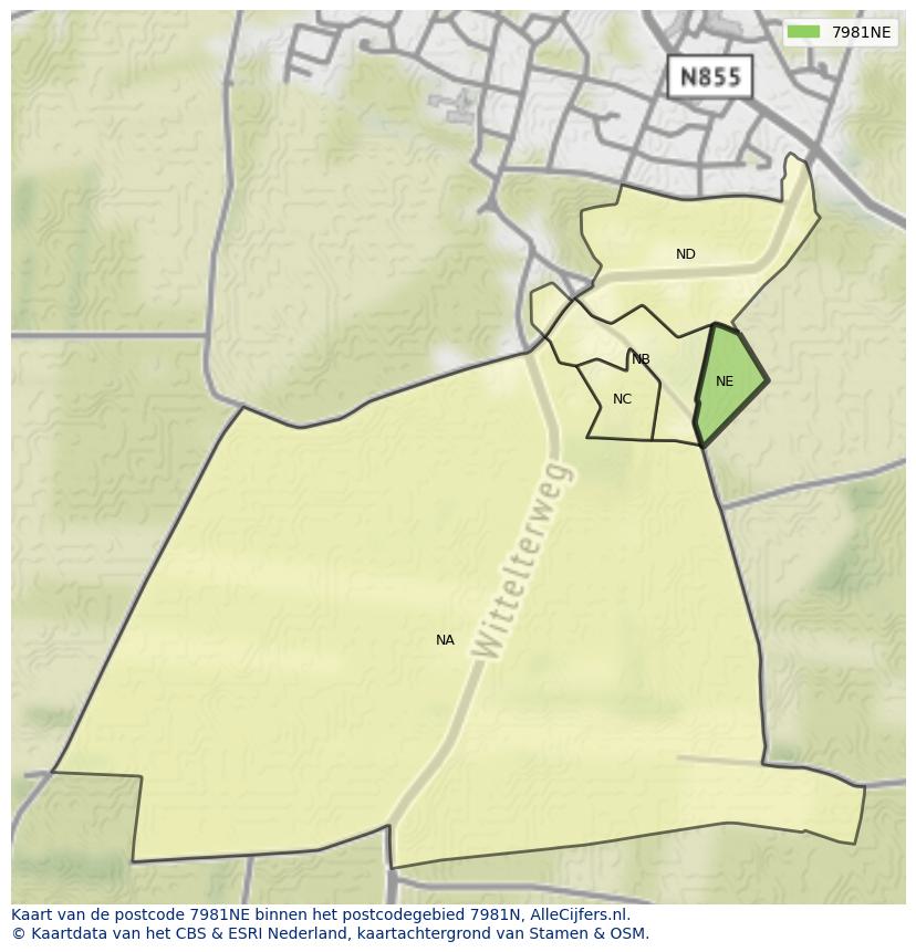 Afbeelding van het postcodegebied 7981 NE op de kaart.