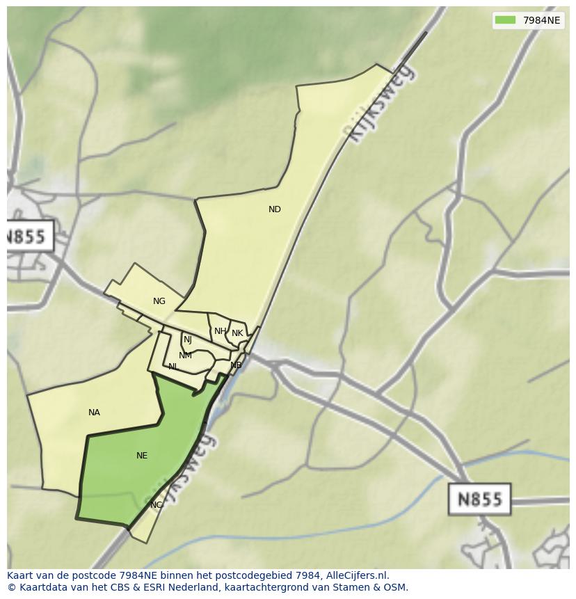 Afbeelding van het postcodegebied 7984 NE op de kaart.
